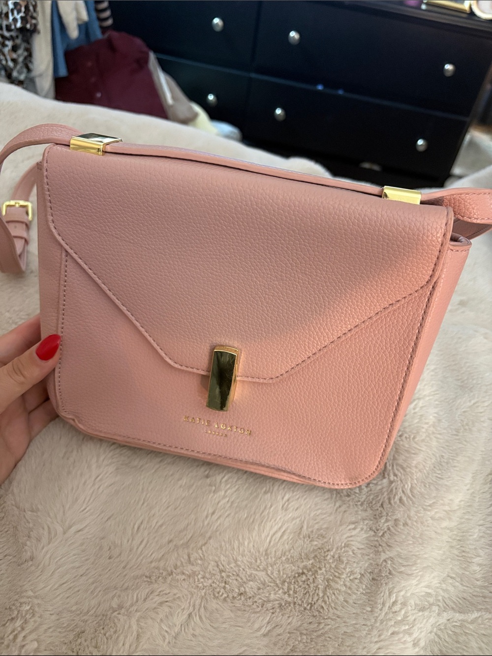 Katie Loxton Dusty Pink Pebbled Crossbody with Gold Accent
